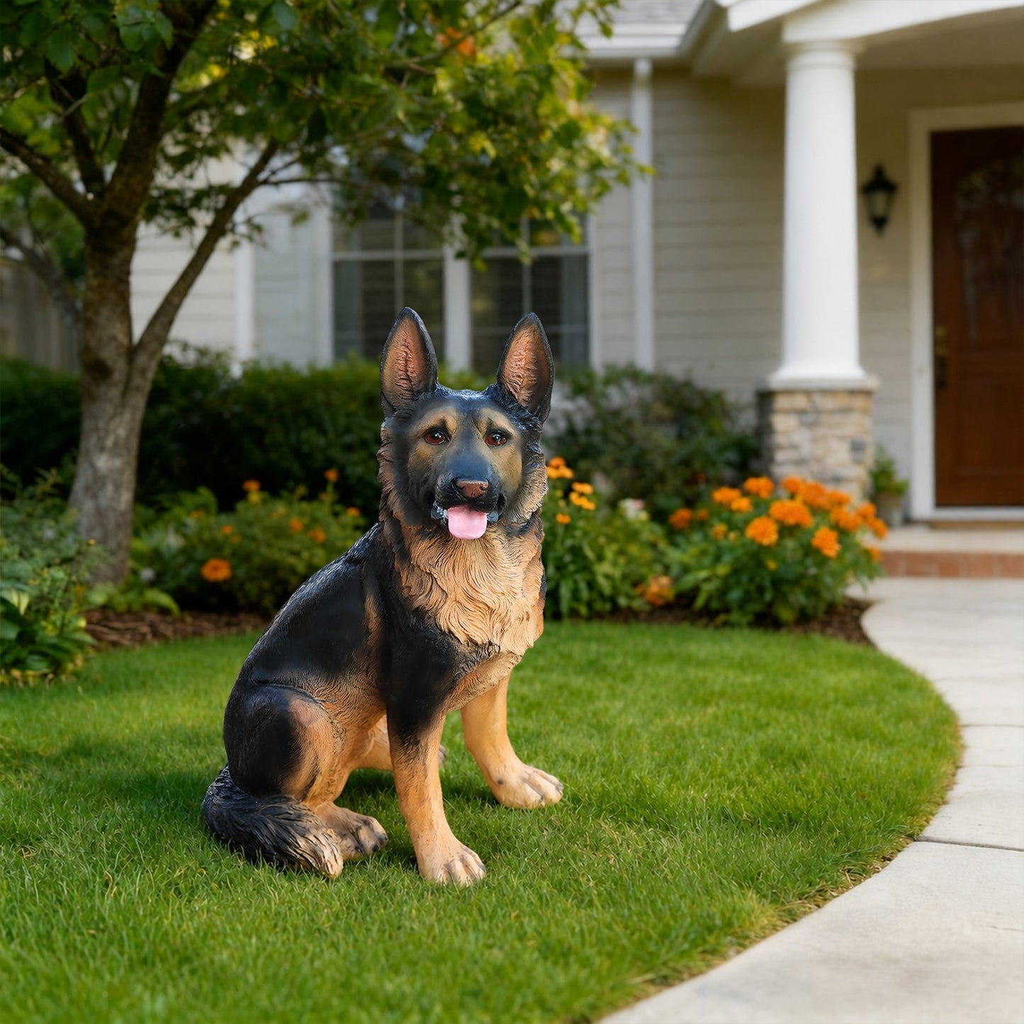 German Shepherd dog statue for garden by HouseOfZazla, life-like black and tan on Tampa Home & Garden Store