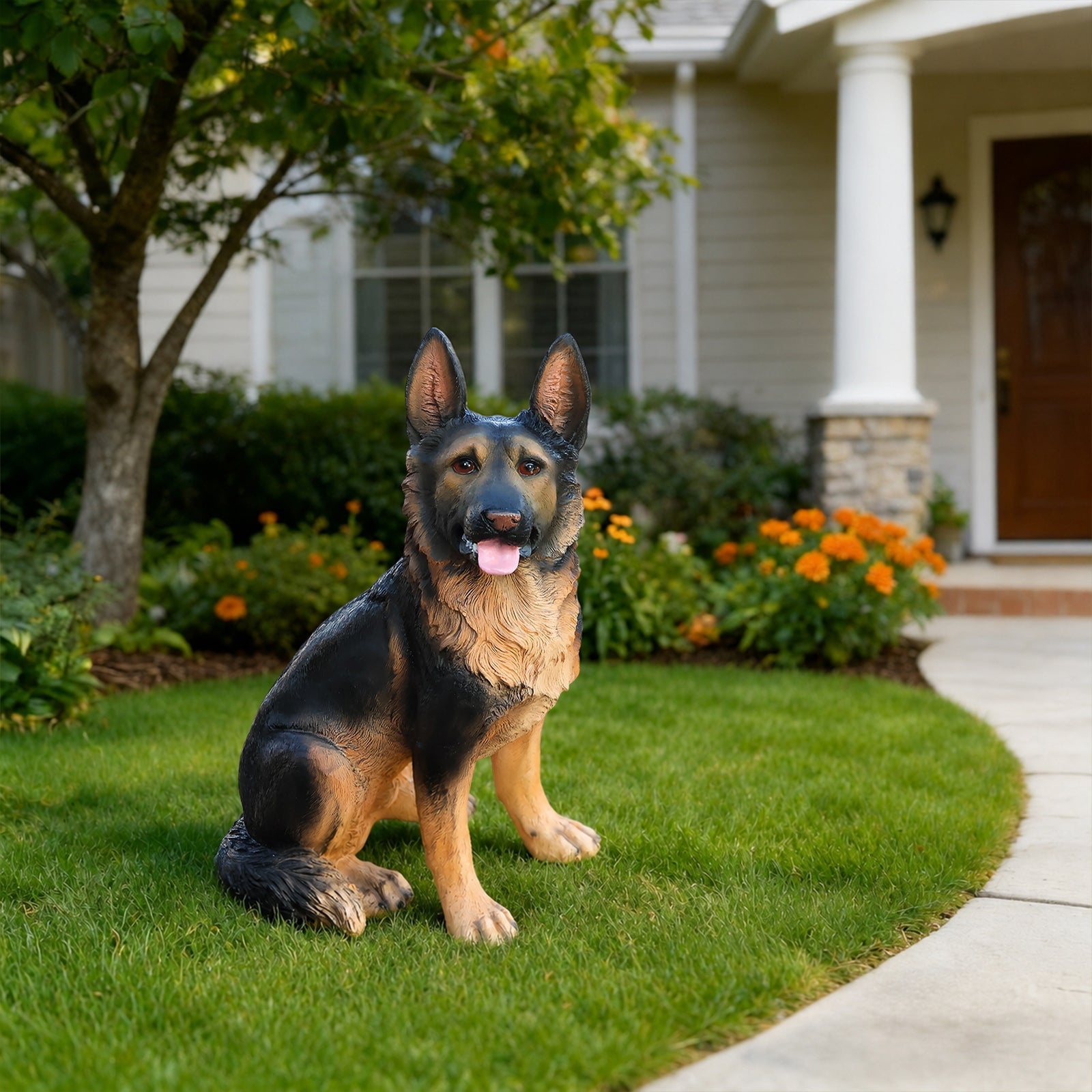 German Shepherd dog statue for garden by HouseOfZazla, life-like black and tan on Tampa Home & Garden Store