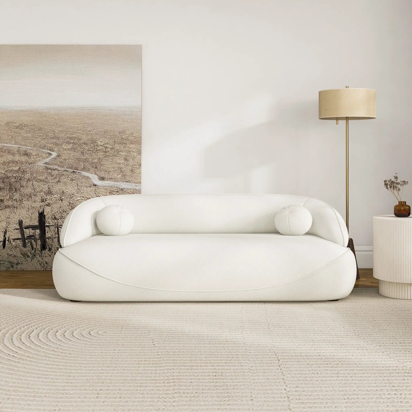 Andrew - Boucle Sofa white boucle stationary sofa by Unique Piece Furniture with 2 white cushions on Tampa Home & Garden Store
