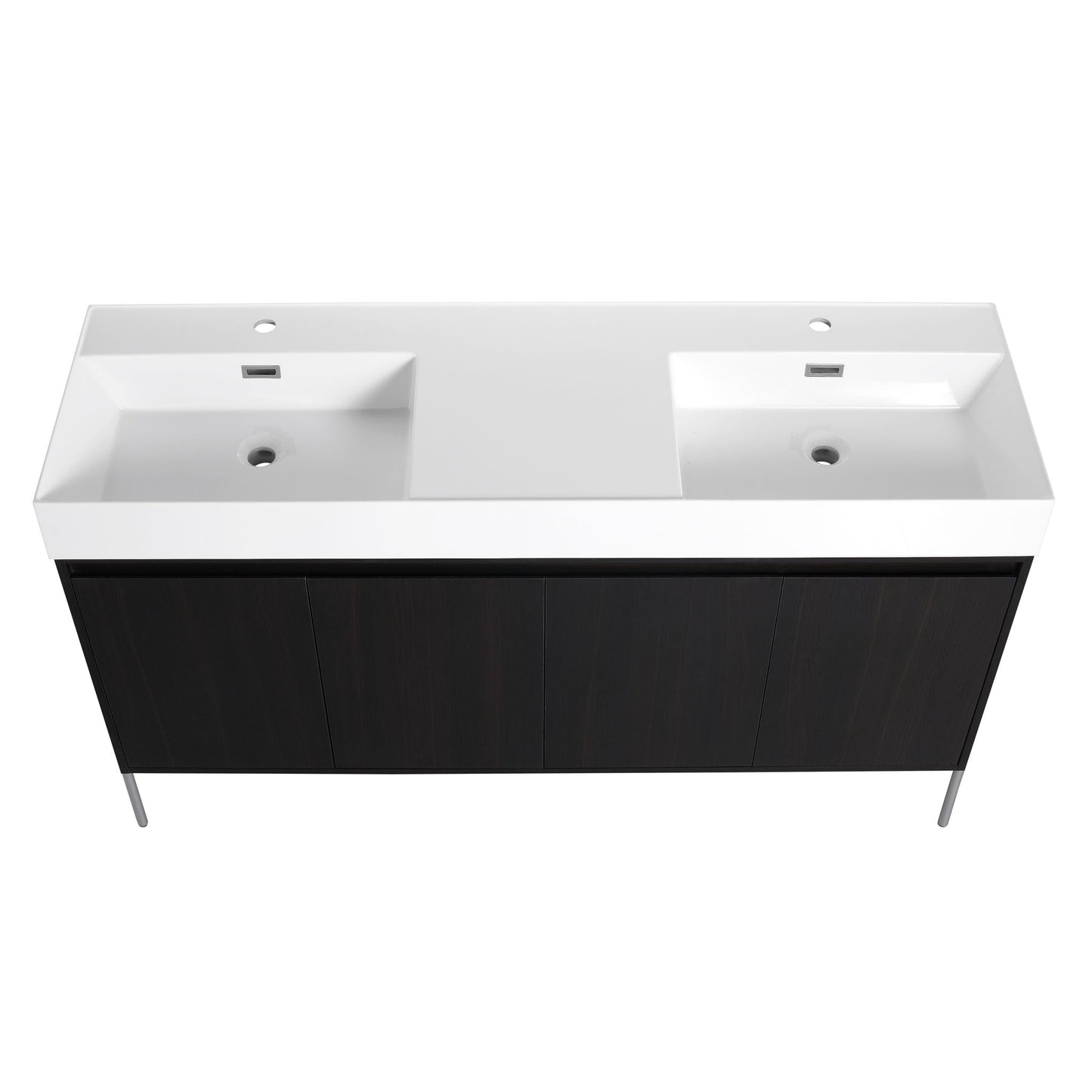 Freestanding bathroom vanity with white resin sink and dark wood storage cabinet by HouseOfZazla on Tampa Home & Garden Store