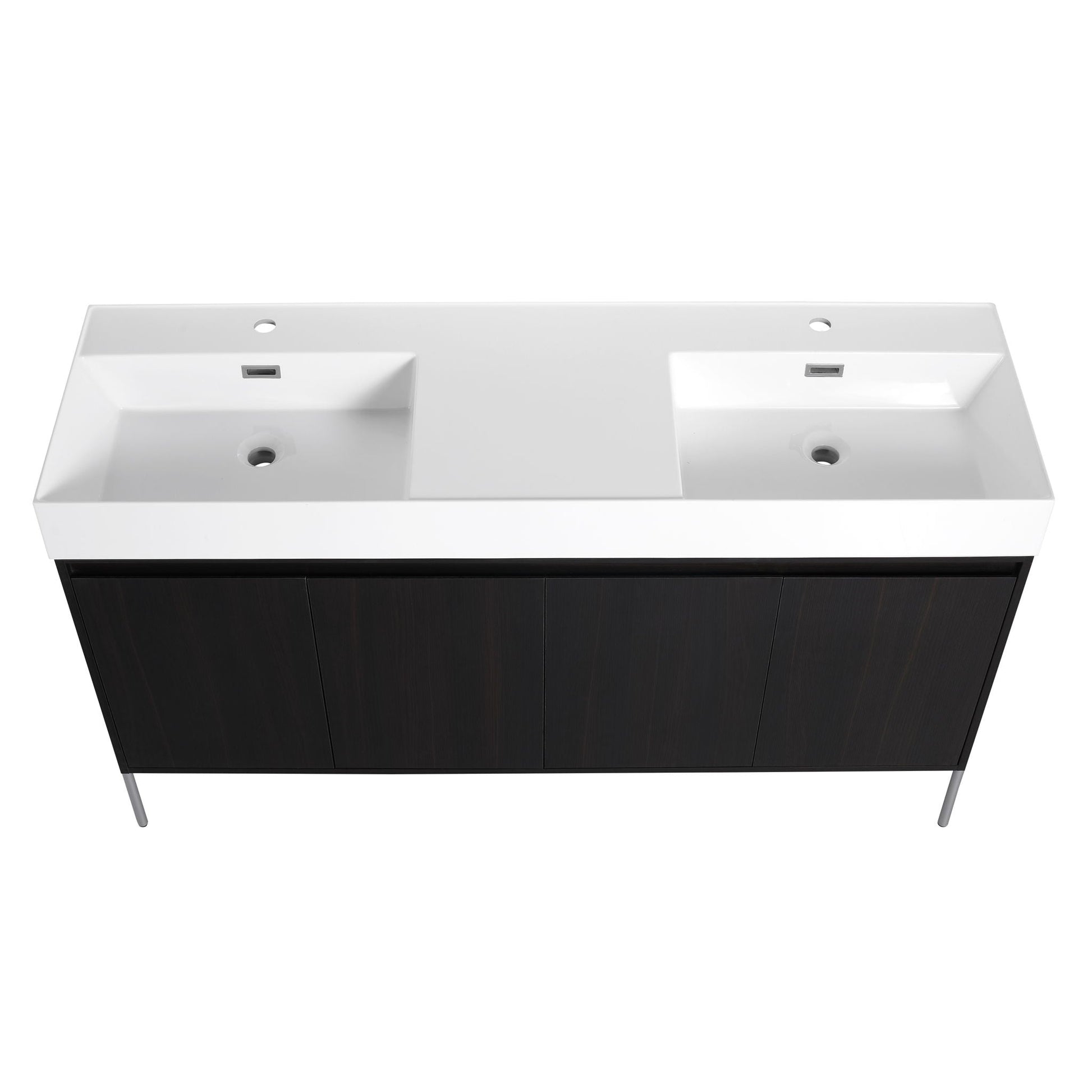 Freestanding bathroom vanity with white resin sink and dark wood storage cabinet by HouseOfZazla on Tampa Home & Garden Store