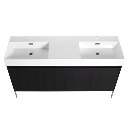 Freestanding bathroom vanity with white resin sink and dark wood storage cabinet by HouseOfZazla on Tampa Home & Garden Store