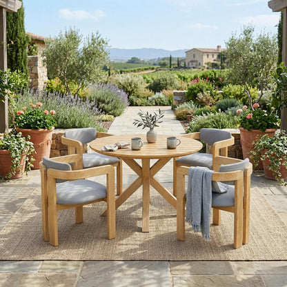 Outdoor Acacia Wood Round Dining Set and Chairs