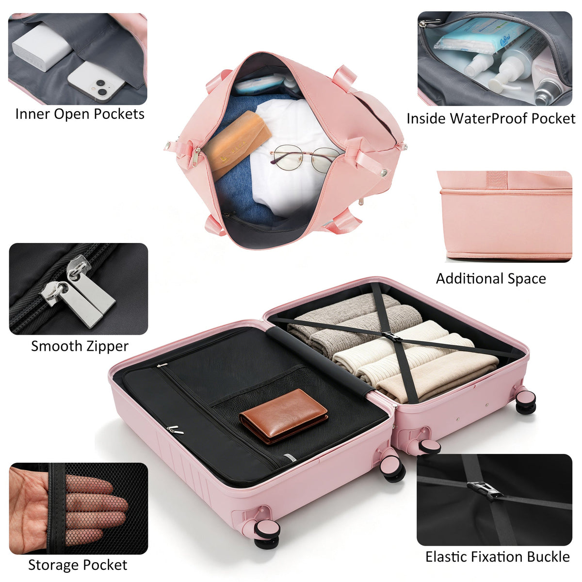4-Piece pastel pink hard case luggage set with USB charging ports by HouseOfZazla on Tampa Home & Garden Store