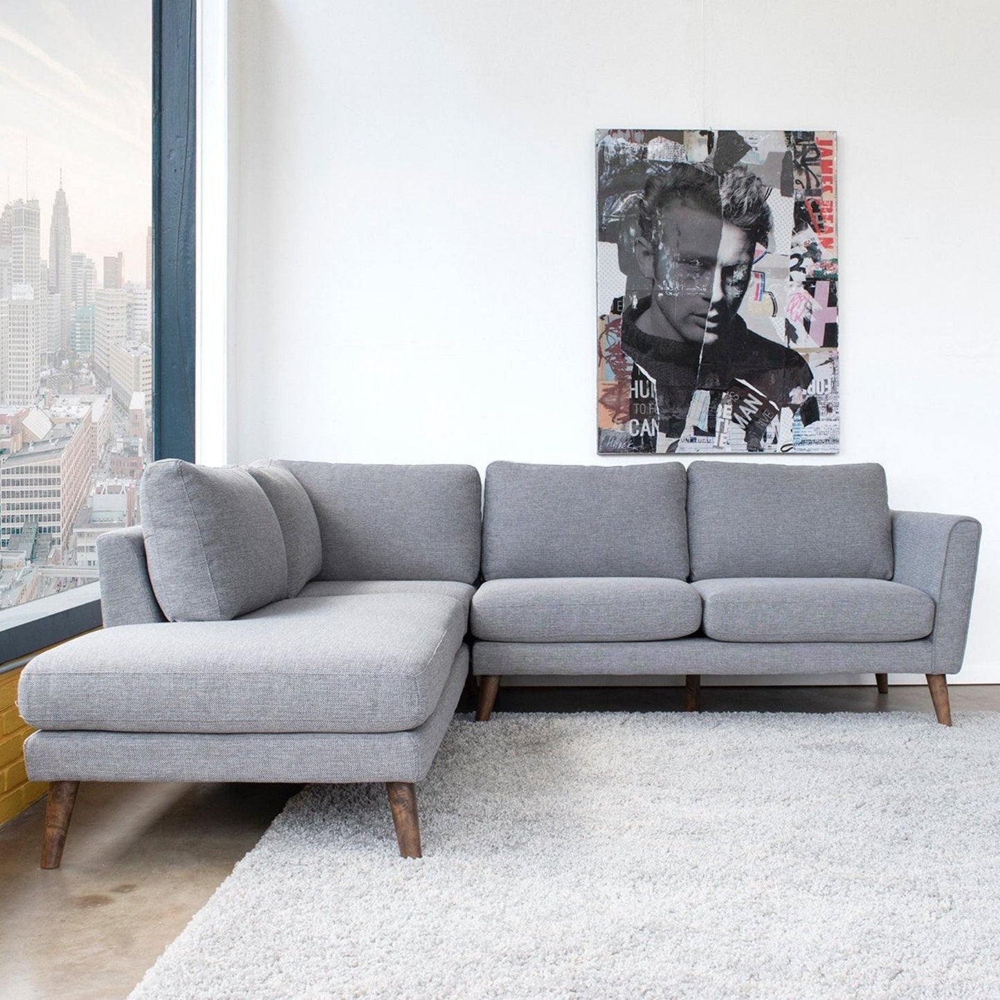 Benson sectional sofa with chaise in light gray fabric, wooden legs by HouseOfZazla on Tampa Home & Garden Store