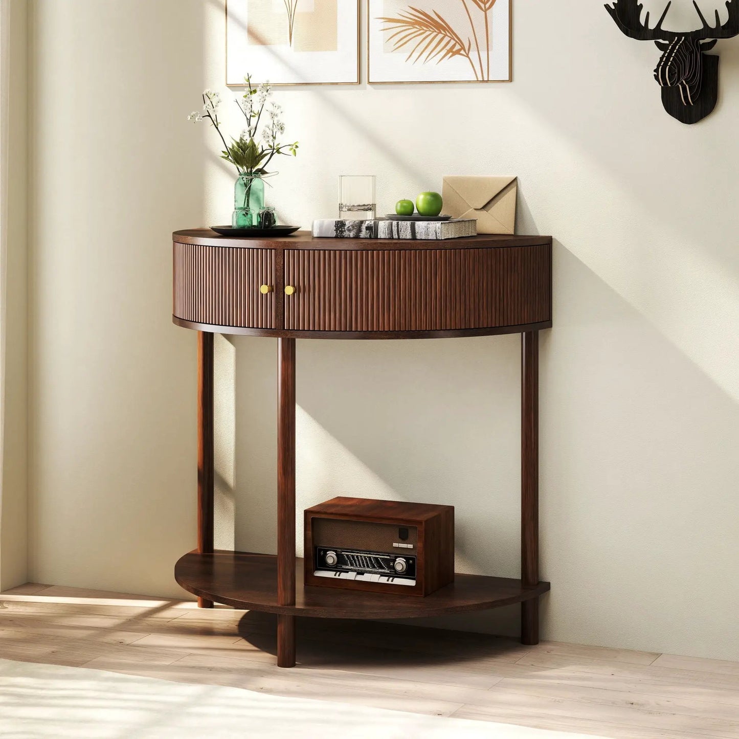 Demi Lune Console Table with 2 Storage Drawers