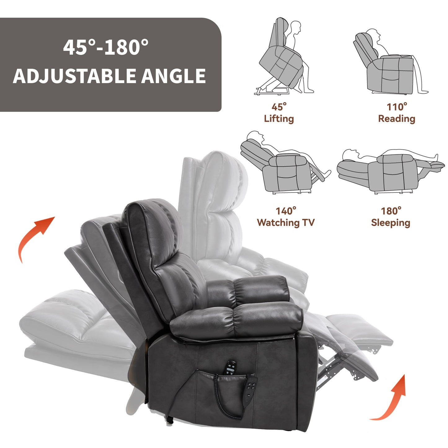 ComfortMax Dark Oversized Lift Recliner Chair by HouseOfZazla in dark gray leather with remote on Tampa Home & Garden Store