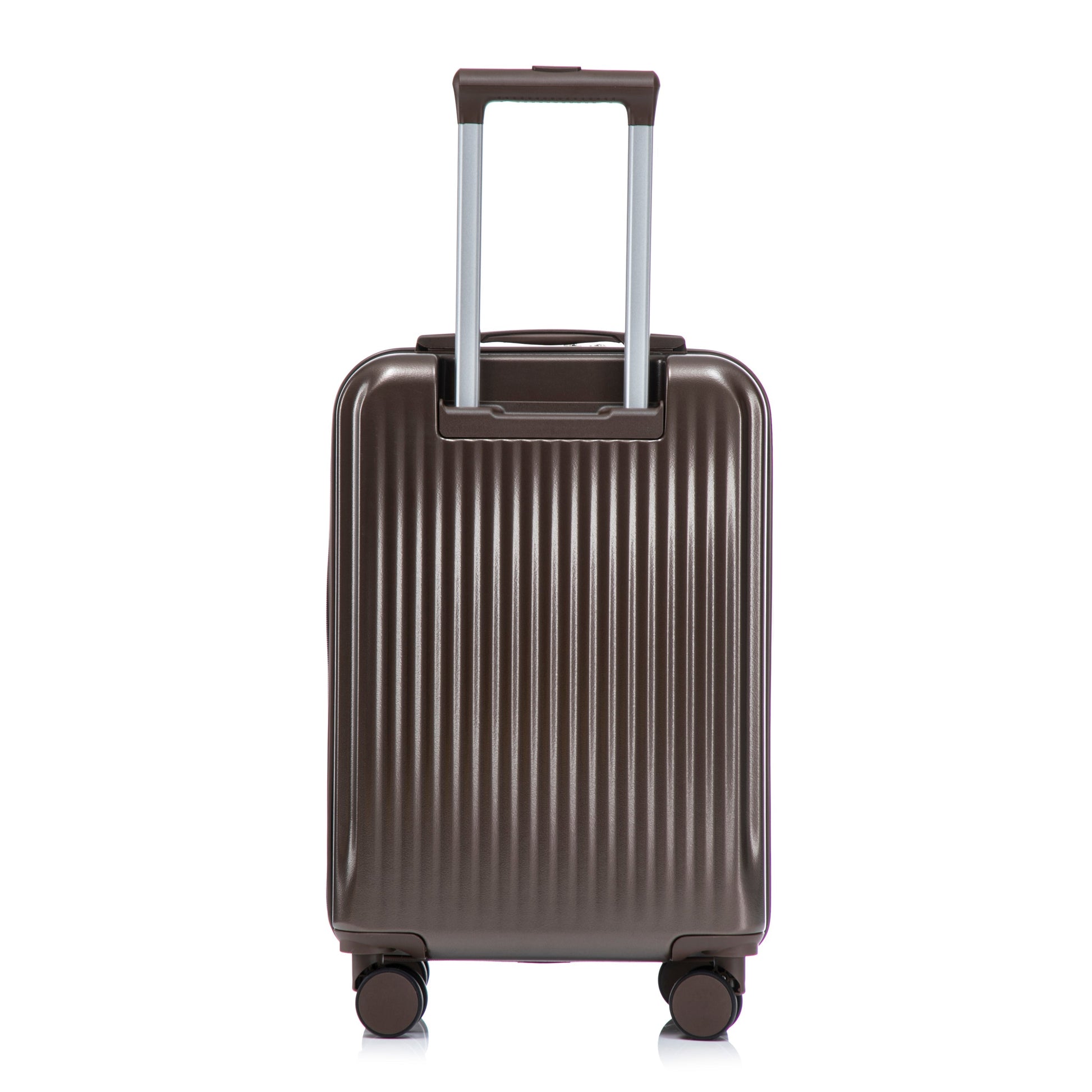 Brown ABS spinner luggage with telescoping handle and ribbed shell on Tampa Home & Garden Store