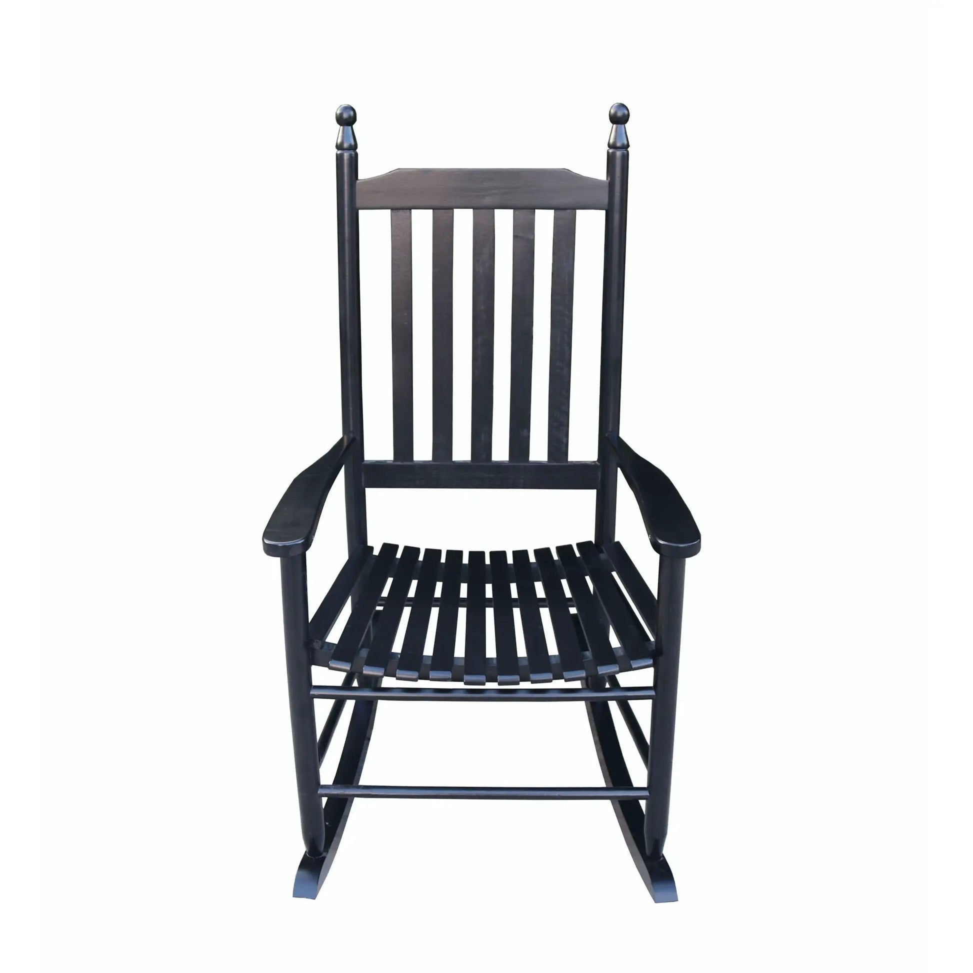 Wooden Porch Rocker Chair in dark-stained wood with slatted back by Unique Piece Furniture on Tampa Home & Garden Store