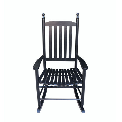 Wooden porch rocker chair in black with solid wood construction, slatted back on Tampa Home & Garden Store