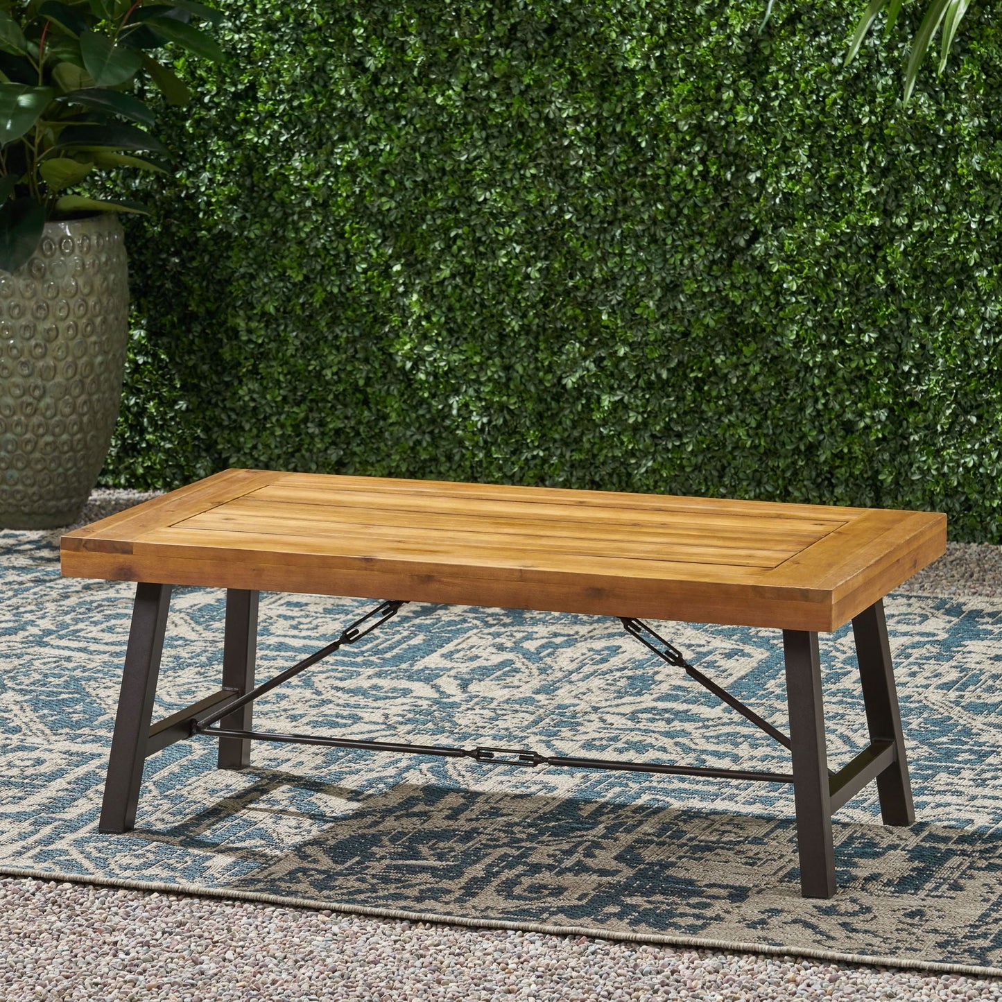Modern Outdoor Acacia And Metal Coffee Table
