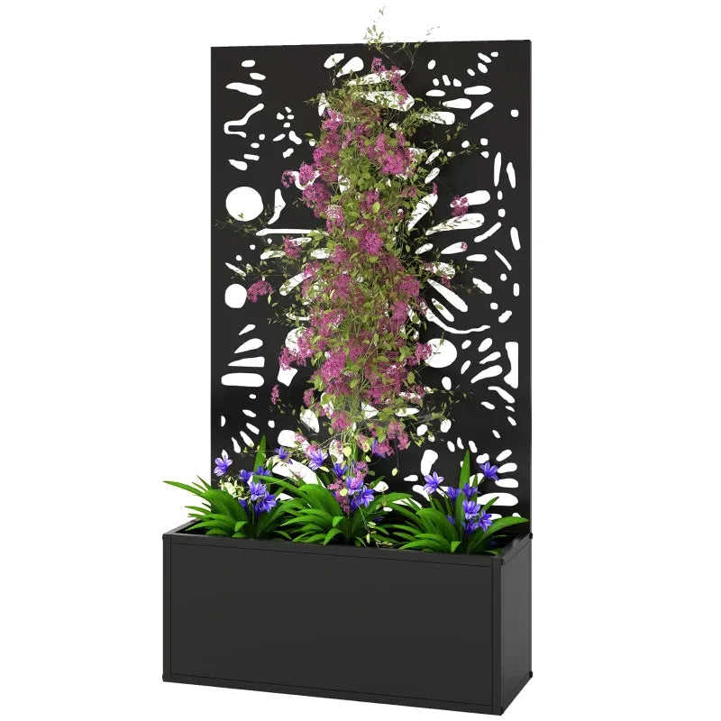 Stylish Plant Bed Planter by HouseOfZazla, black planter with pink blooms on base on Tampa Home & Garden Store