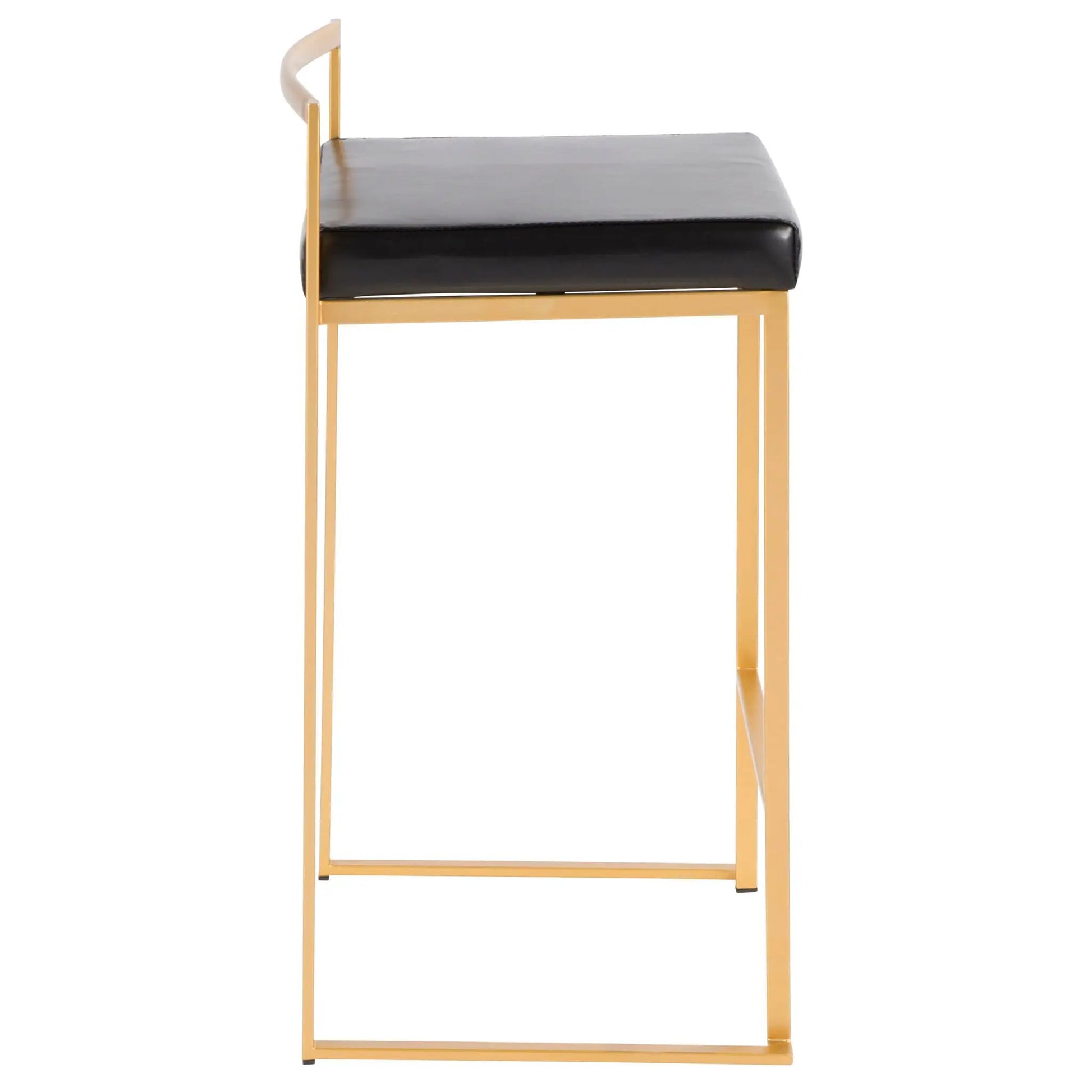 Fuji Contemporary Glam Counter Stool Set of 2, gold metal frame, black seat on Tampa Home & Garden Store