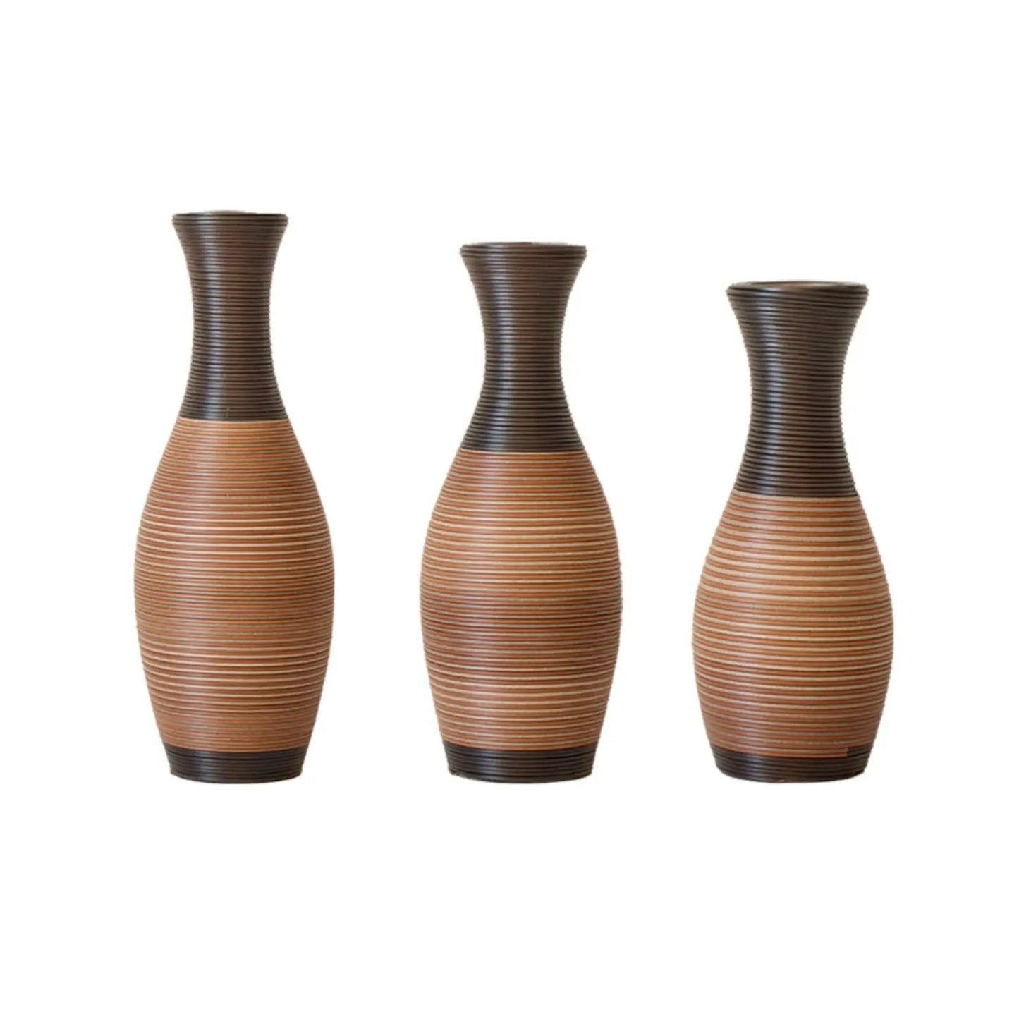 Floor vases set of 3 in brown and tan ribbed ceramic by Unique Piece Furniture for decor on Tampa Home & Garden Store