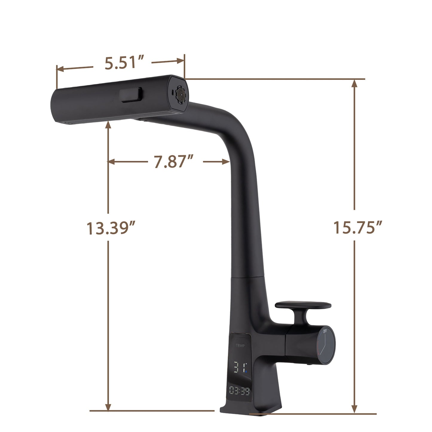 Waterfall Faucet With Display and Pull Down Spray