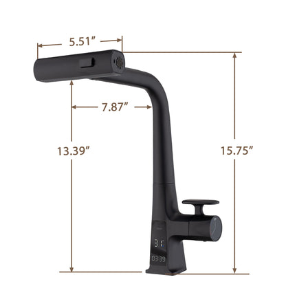 Waterfall Faucet With Display and Pull Down Spray