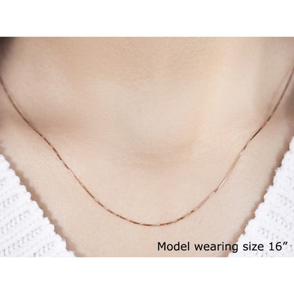 14k rose gold classic box chain necklace 0.45mm by Bids.com on model wearing size 16 on Tampa Home & Garden Store