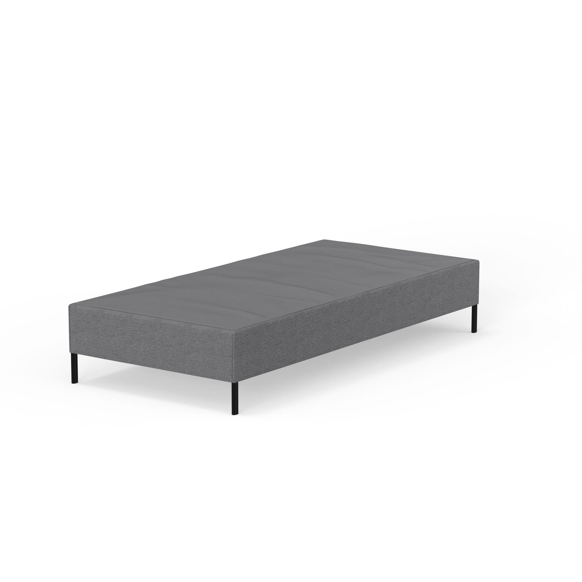 Knock Down Mattress Foundation by HouseOfZazla, grey fabric base with slim black legs on Tampa Home & Garden Store