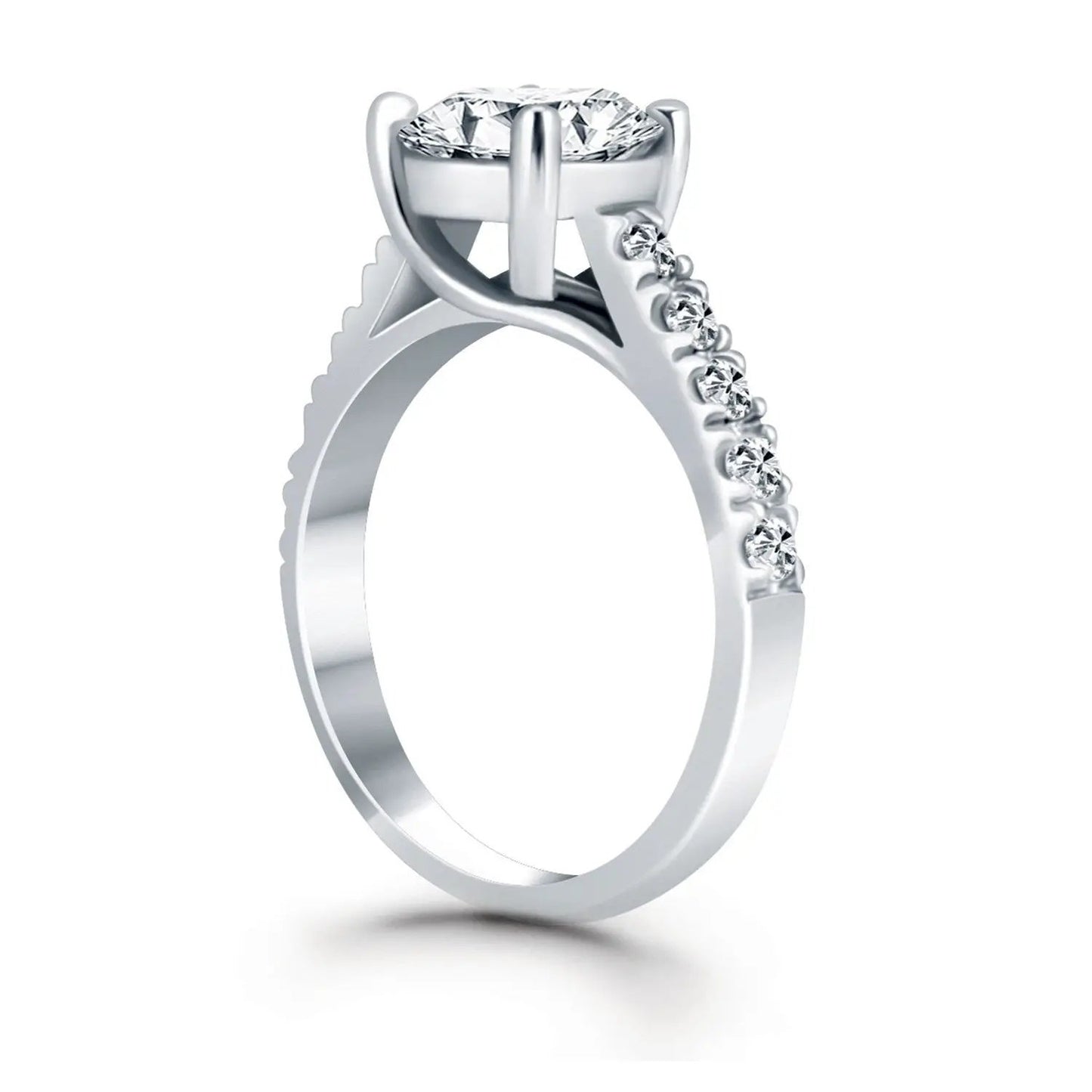 14k white gold trellis engagement ring with round center diamond and pavé diamonds along the band on Tampa Home & Garden Store