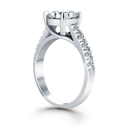14k white gold trellis engagement ring with round center diamond and pavé diamonds along the band on Tampa Home & Garden Store