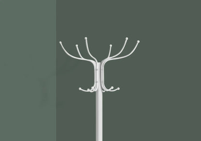Freestanding coat rack with 12 curved white hooks in a modern hall tree design on Tampa Home & Garden Store