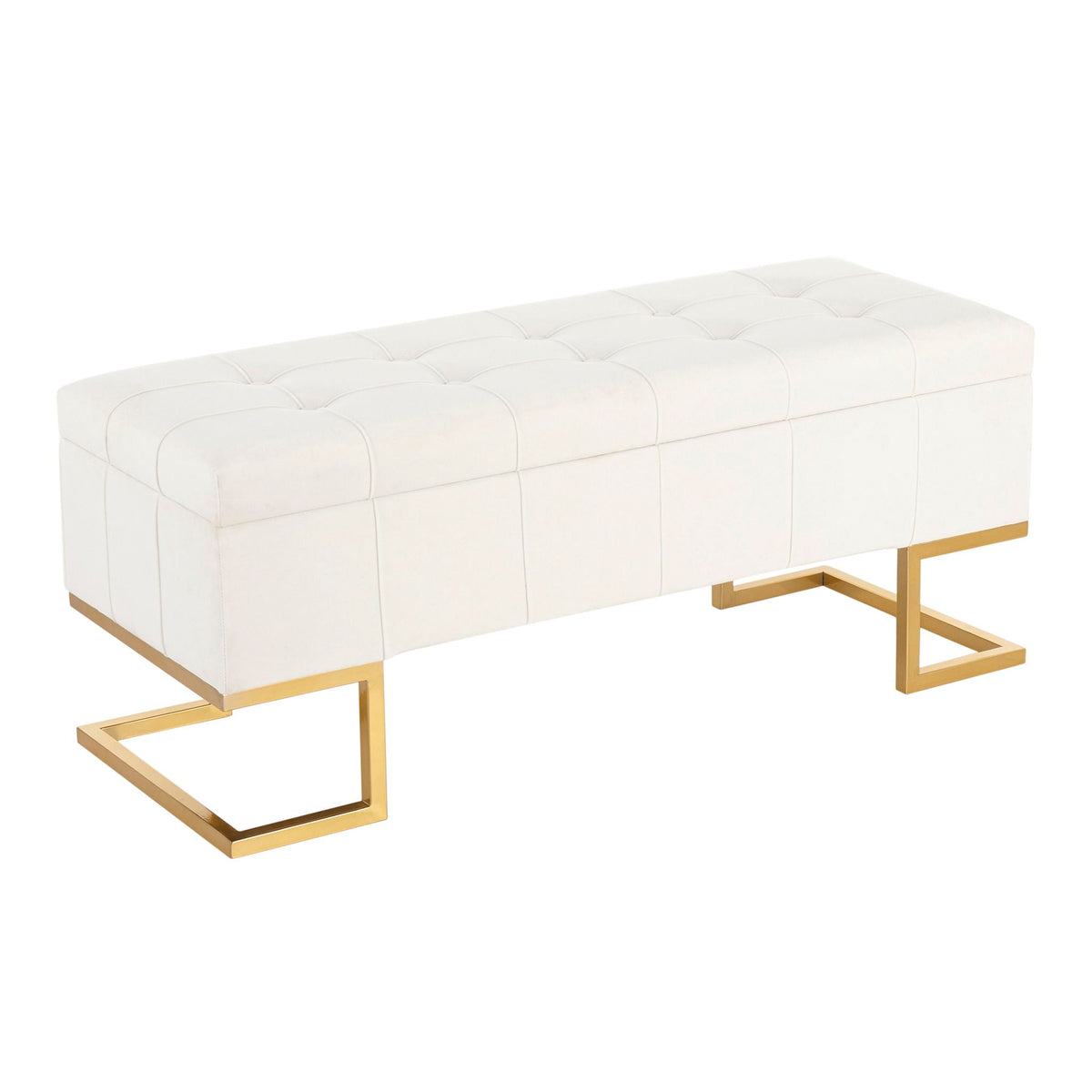Storage bench white tufted flip-top with gold metal legs HouseOfZazla on Tampa Home & Garden Store