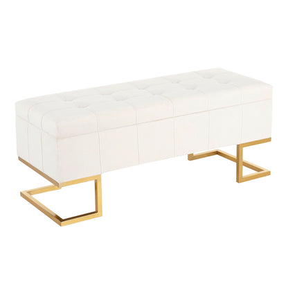 Storage bench white tufted flip-top with gold metal legs HouseOfZazla on Tampa Home & Garden Store