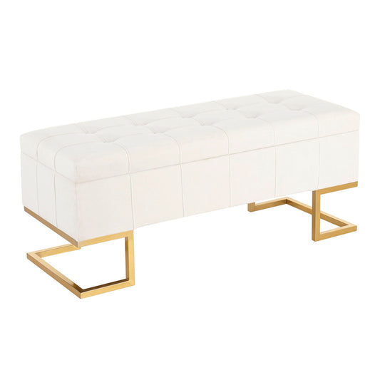Storage bench white tufted flip-top with gold metal legs HouseOfZazla on Tampa Home & Garden Store