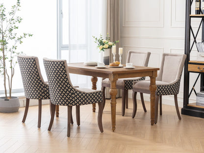 Ultra Side Dining Chair Set with solid wood legs; 4 beige and navy chairs around a table on Tampa Home & Garden Store