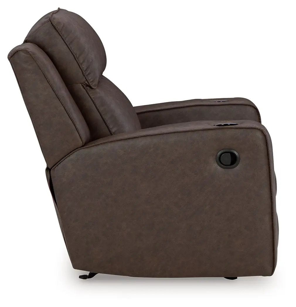 Lavenhorne rocker recliner in granite brown leather, side lever, by Unique Piece Furniture on Tampa Home & Garden Store