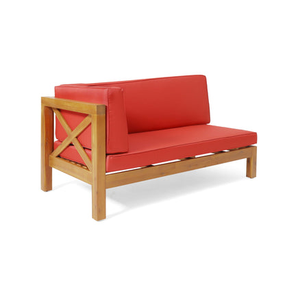 Brava X Back Corner Bench with Coffee Table red cushions wooden frame outdoor set HouseOfZazla on Tampa Home & Garden Store