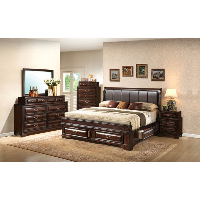 Lavita storage bed in dark brown wood with built-in drawers; HouseOfZazla dresser on Tampa Home & Garden Store