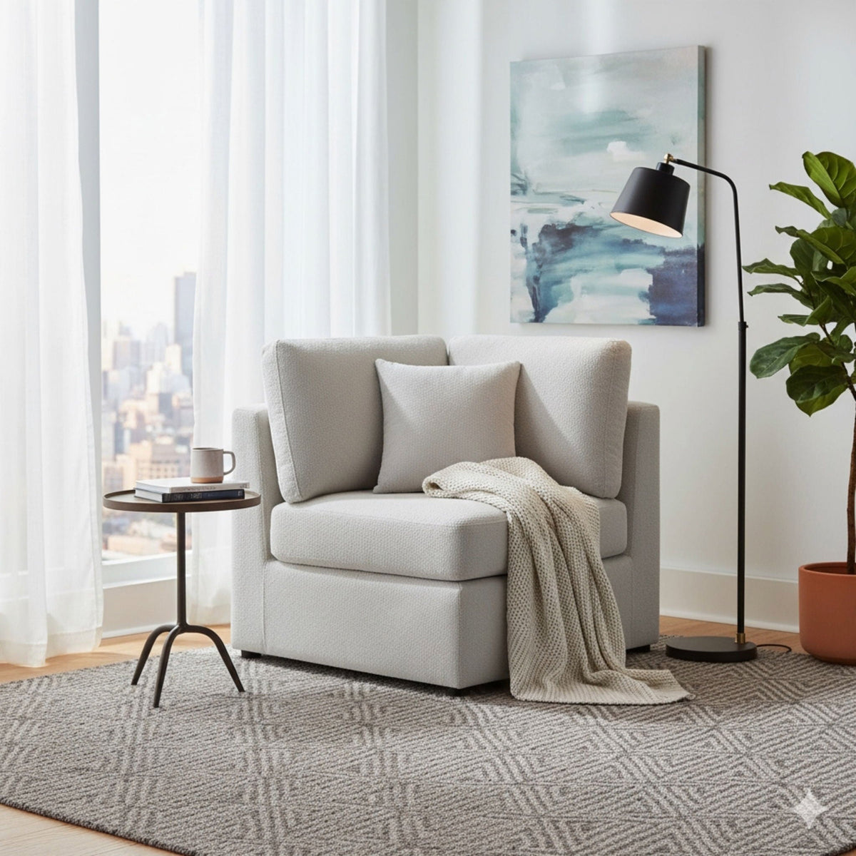 Corner wedge chair with reversible cushions in beige or gray by HouseOfZazla on Tampa Home & Garden Store