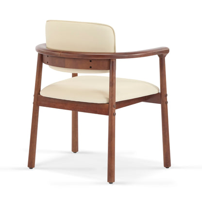 Beige Dining Room Chairs and Dark Walnut Frame