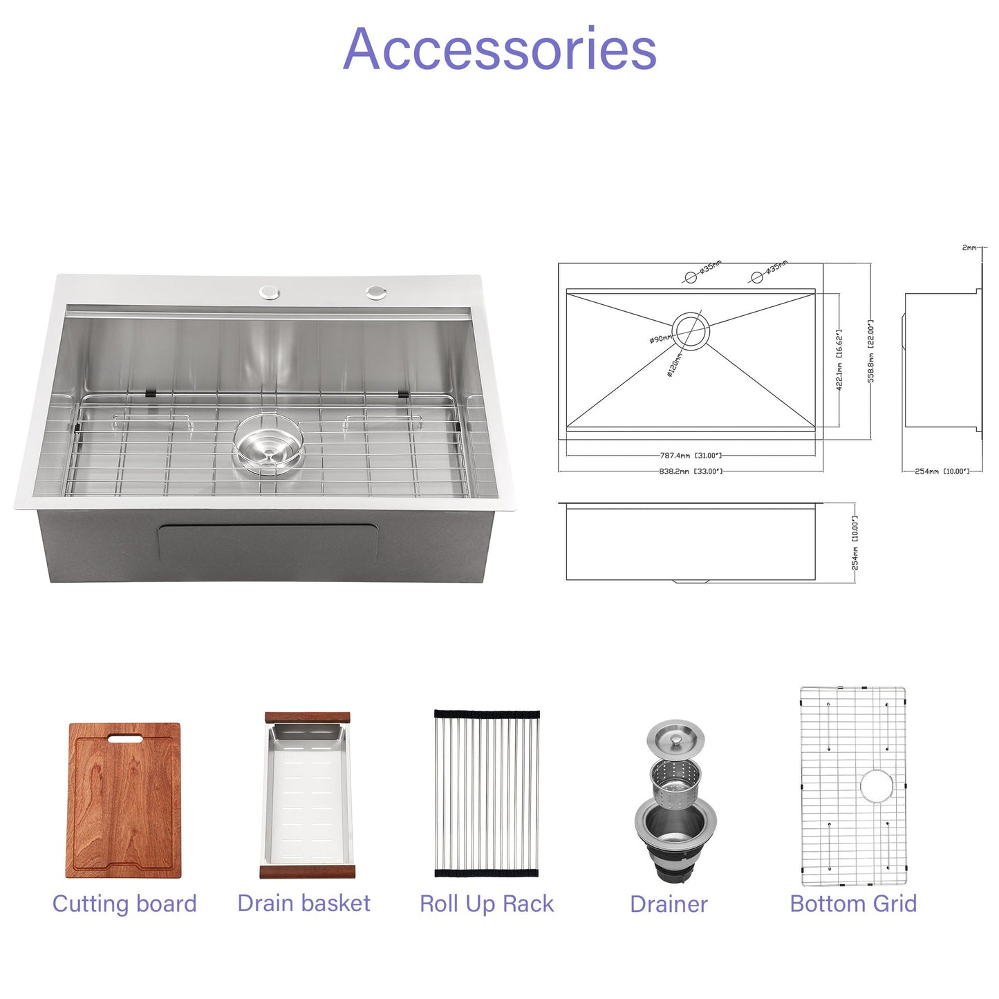 Drop In Kitchen Sink Stainless Steel Workstation