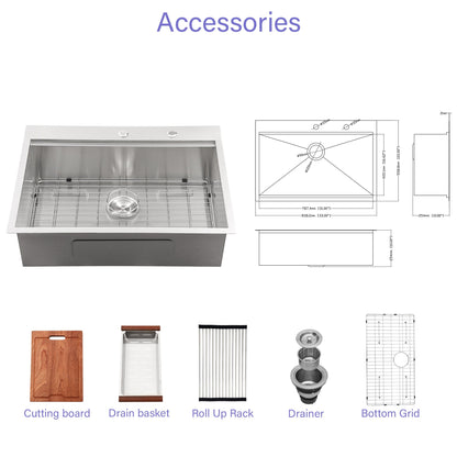Drop In Kitchen Sink Stainless Steel Workstation