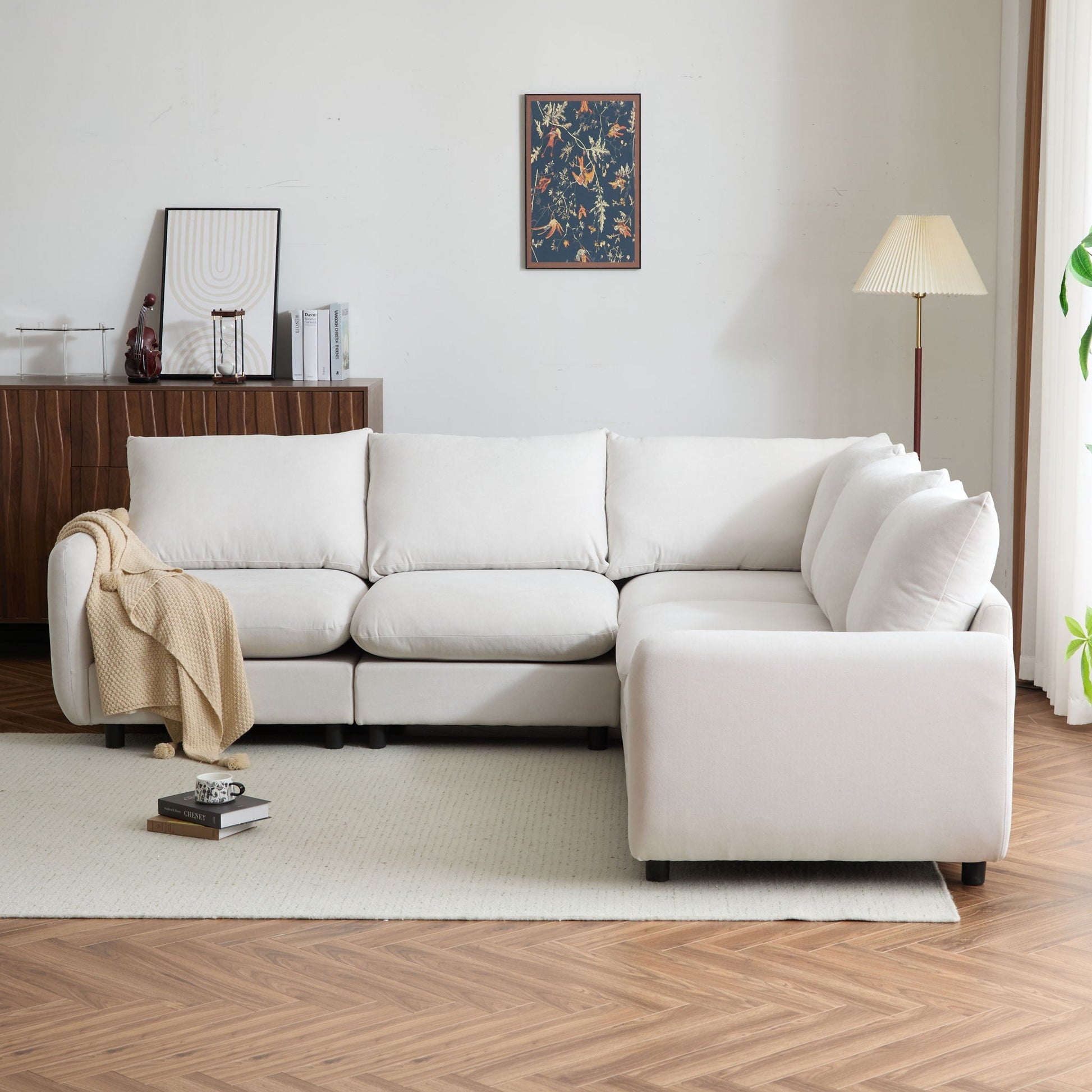 Modular Free Combination Sectional Sofa Couch white fabric by HouseOfZazla with black legs on Tampa Home & Garden Store