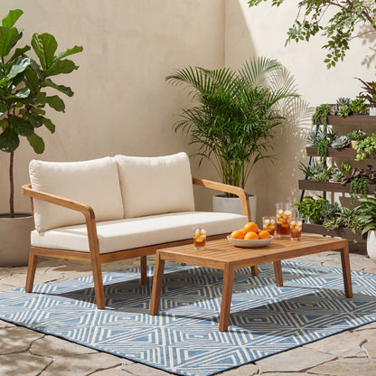 Acacia Wood Outdoor Loveseat and Coffee Table Set