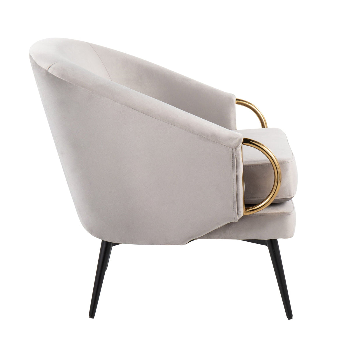 Contemporary glam accent chair velvet upholstery light gray gold ring arms black legs on Tampa Home & Garden Store