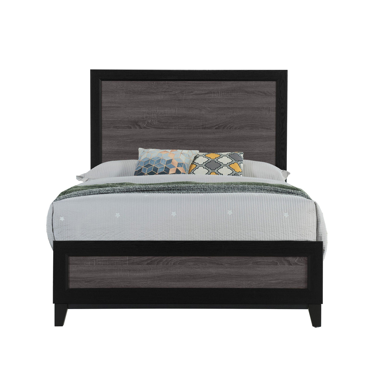 Soluto platform bed by HouseOfZazla with dark gray wood headboard and black frame on Tampa Home & Garden Store