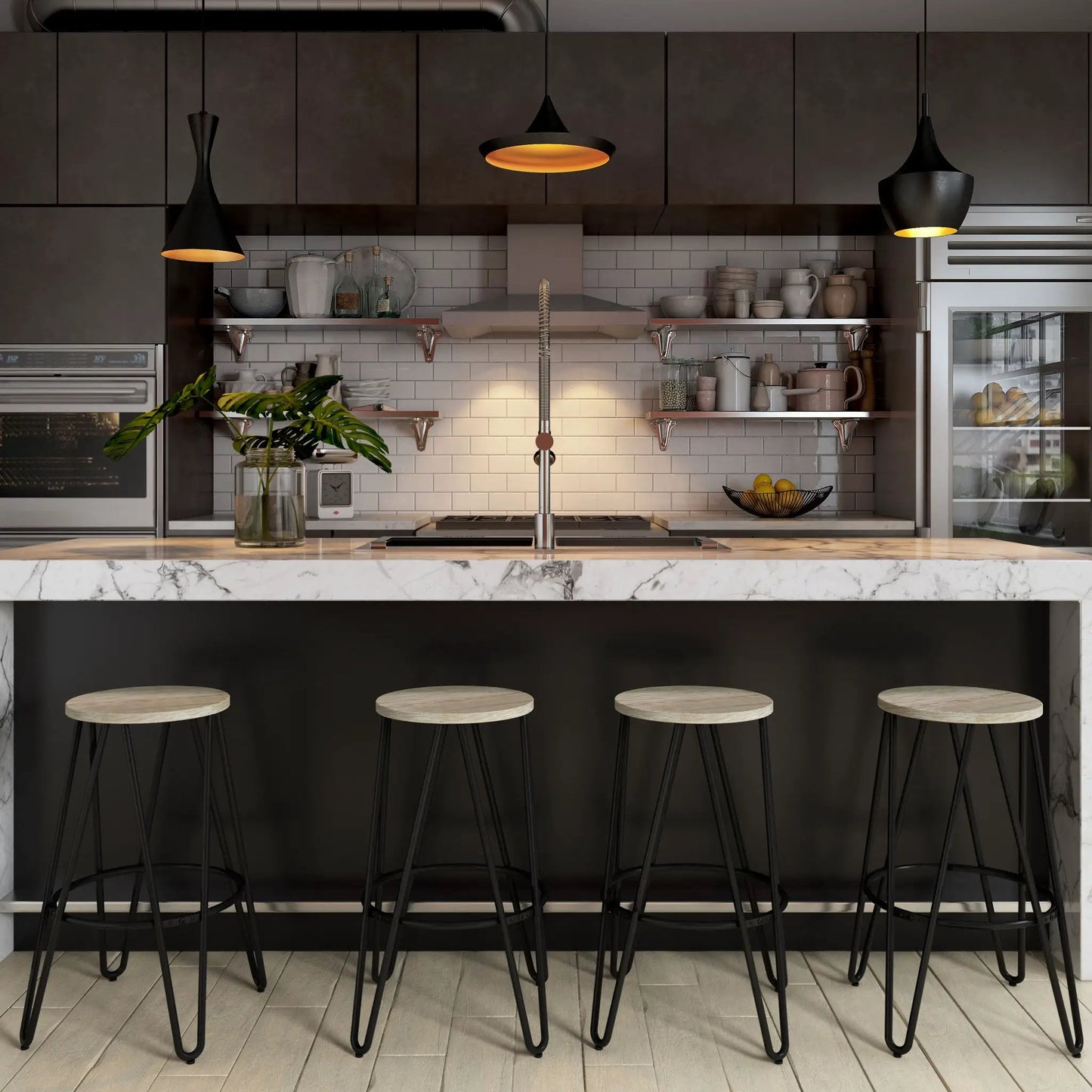 Simeon Multifunctional Metal Stool with Wood Seat