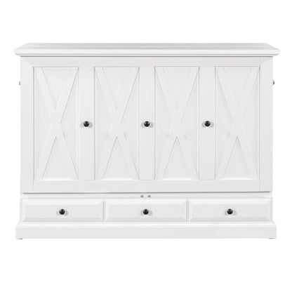 White solid pine Murphy bed chest with X-panel doors and black knobs, large storage drawer on Tampa Home & Garden Store