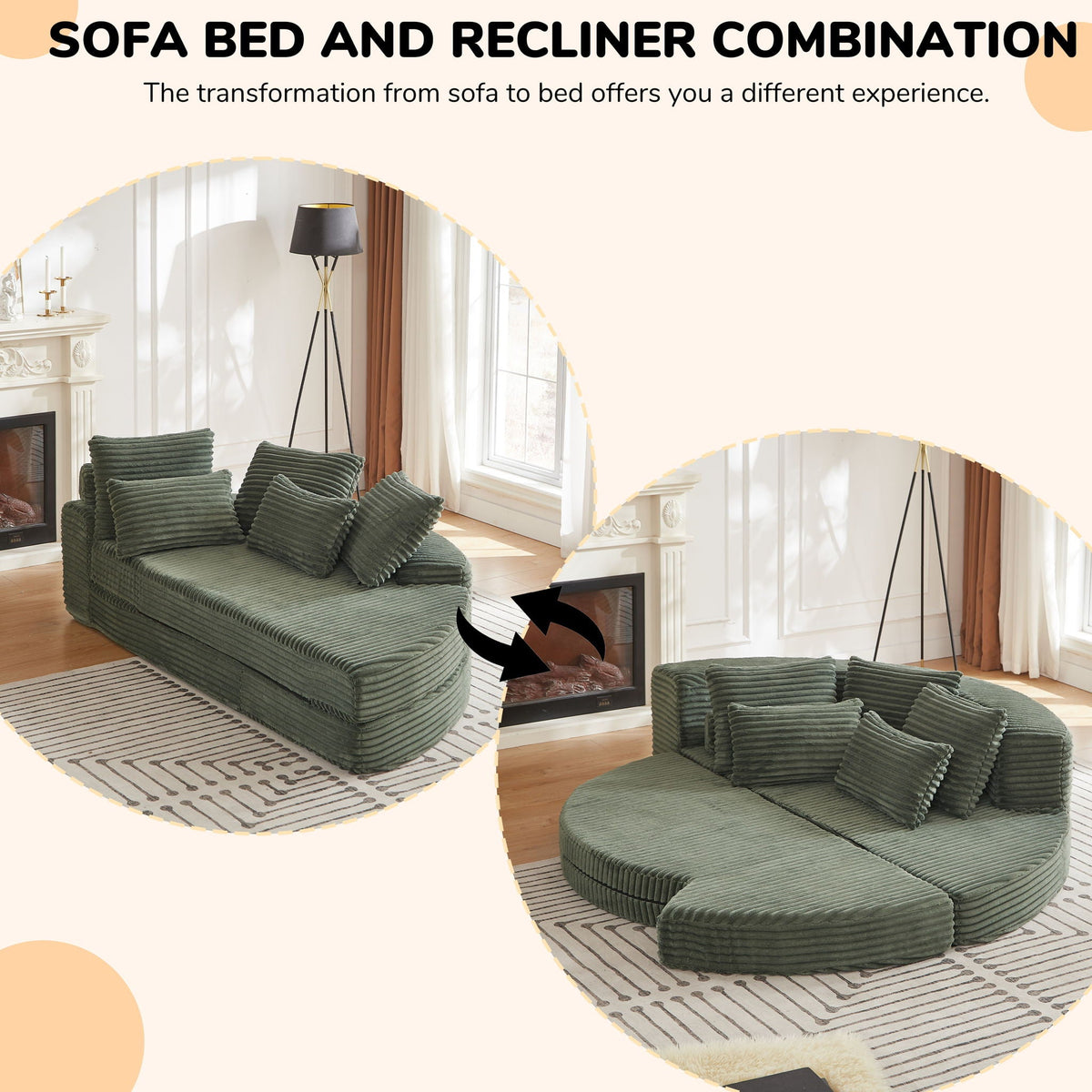 Semi Circular Corduroy Sofa Bed With Pillow