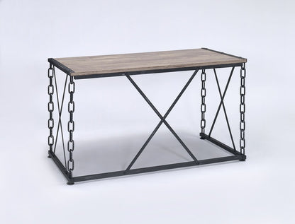 Jodie Console Table Rustic Oak top with antique black metal frame and chain sides on Tampa Home & Garden Store