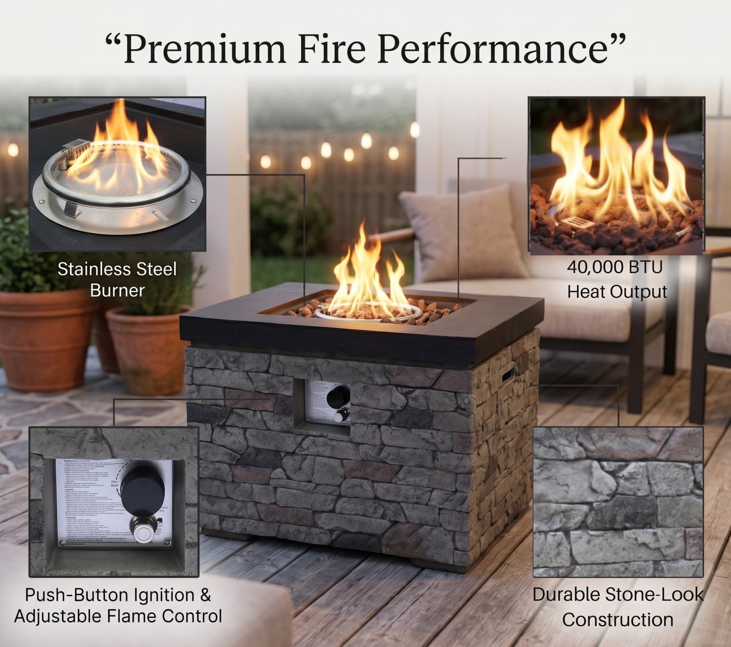 32 Inch Outdoor Propane Fire Pit Table for Patio