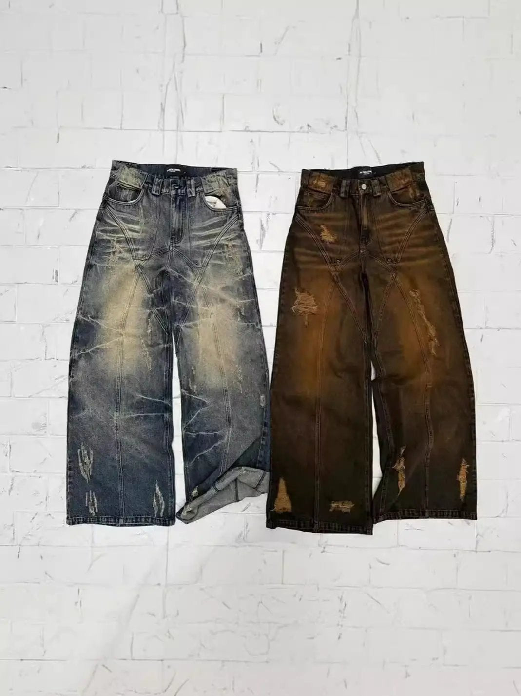 American High Street Straight Yellow Mud Dyed Jeans FLIPSTYLEZLLC distressed denim 2 pairs on Tampa Home & Garden Store