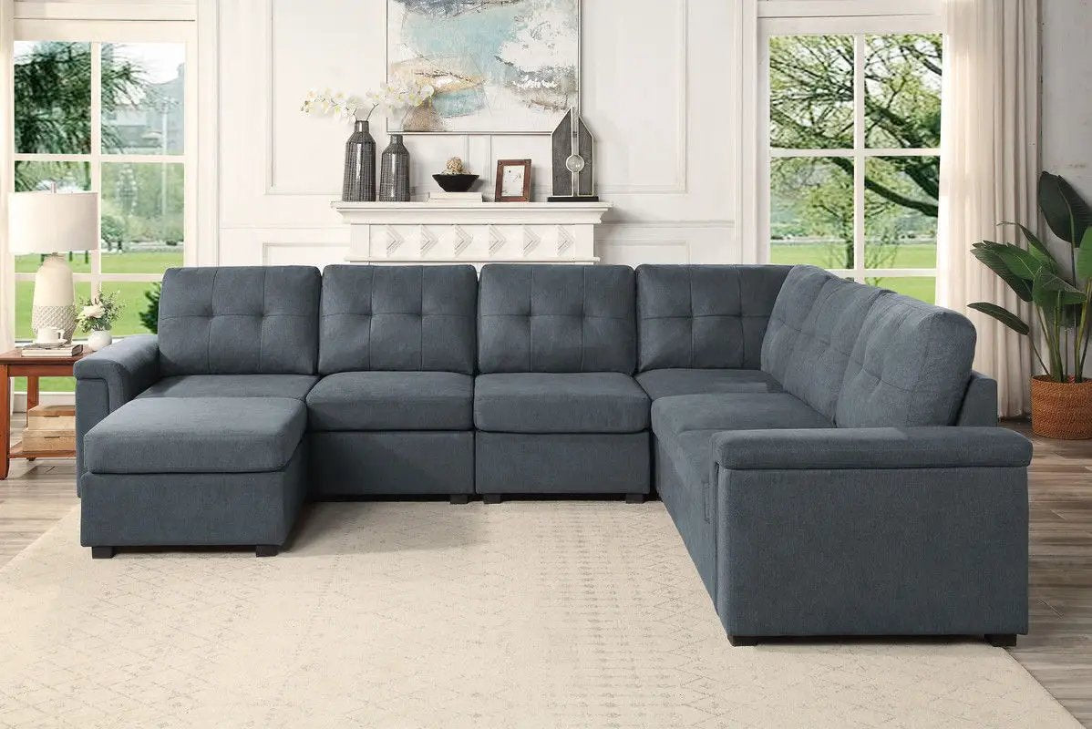 Isla fabric sectional sofa with ottoman in blue-gray, 2-piece set by Unique Piece Furniture on Tampa Home & Garden Store