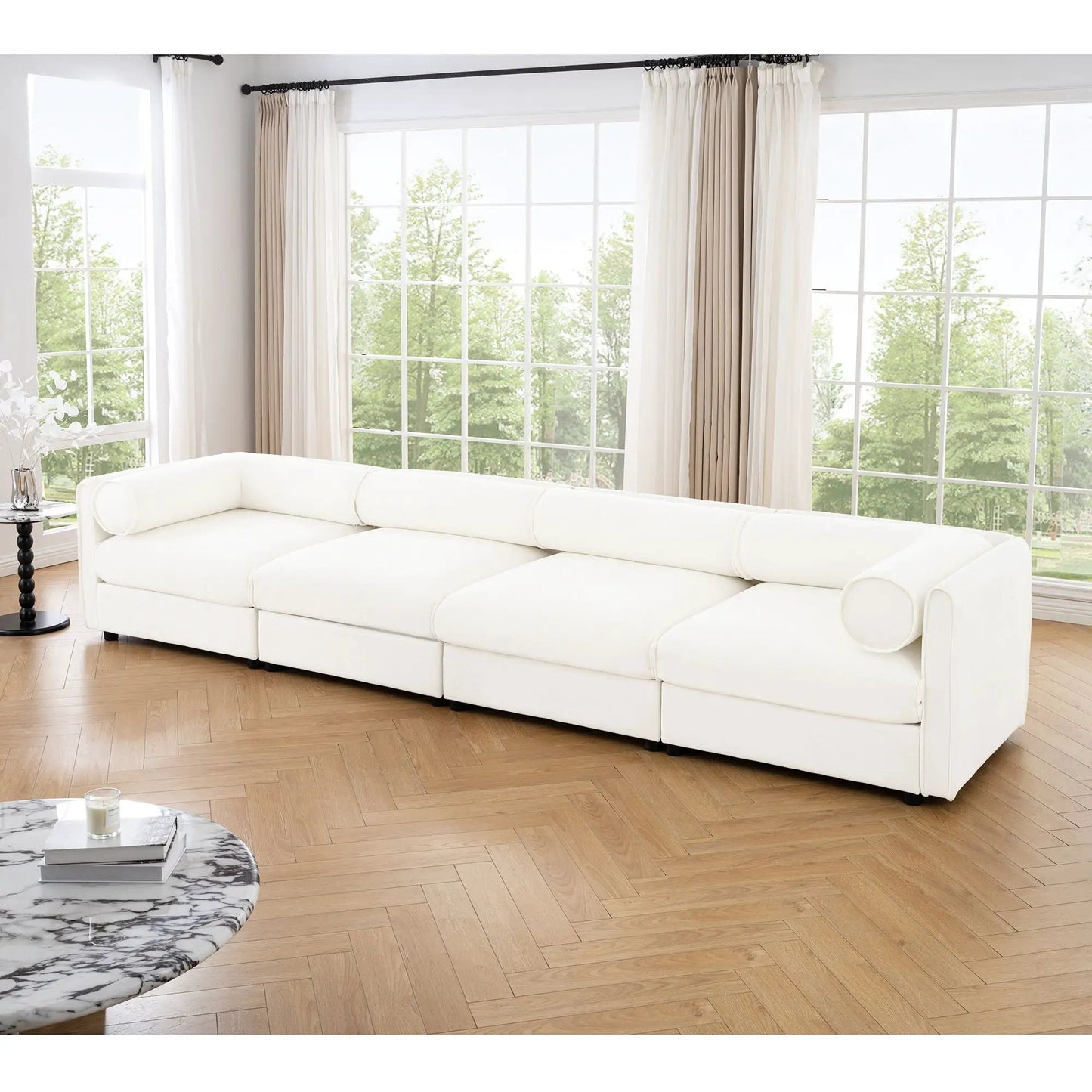 White stationary sofa with storage and cylindrical backrests by Unique Piece Furniture on Tampa Home & Garden Store