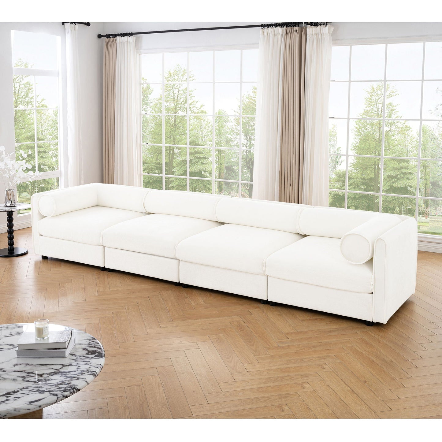 Modern Sofa with Storage and Cylindrical Backrest