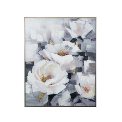 Sarah Framed Floral Wall Art hand-painted canvas muted blue pink gold leaf accents on Tampa Home & Garden Store